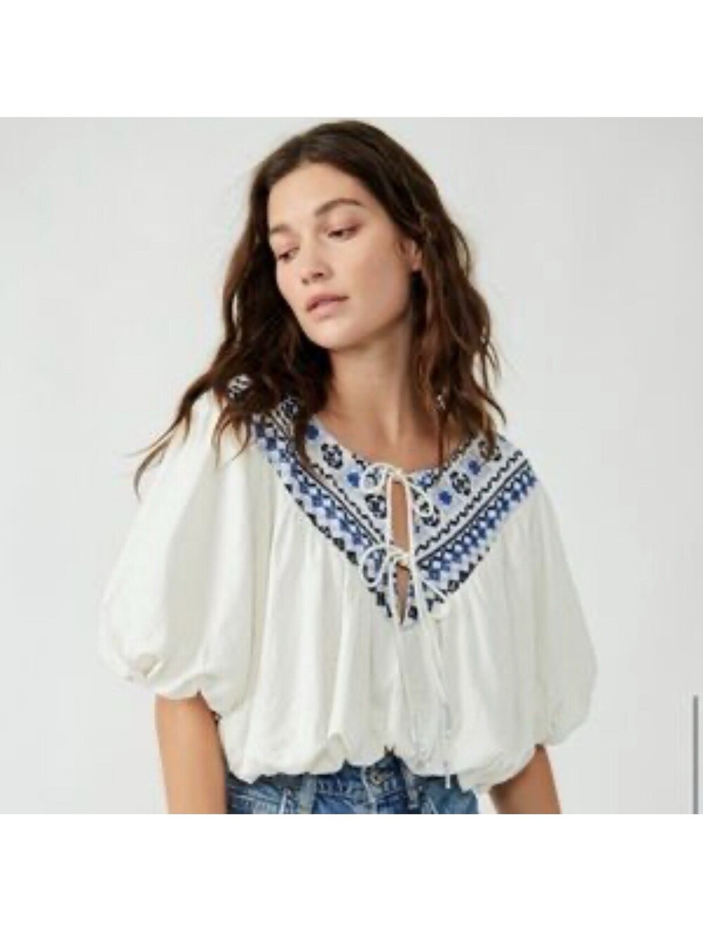Free People Danem Joni Embroidered Crop Top Size L